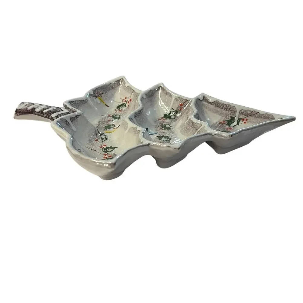 Ceramic Christmas Tree Serving Dish Hand Painted in Italy Holiday